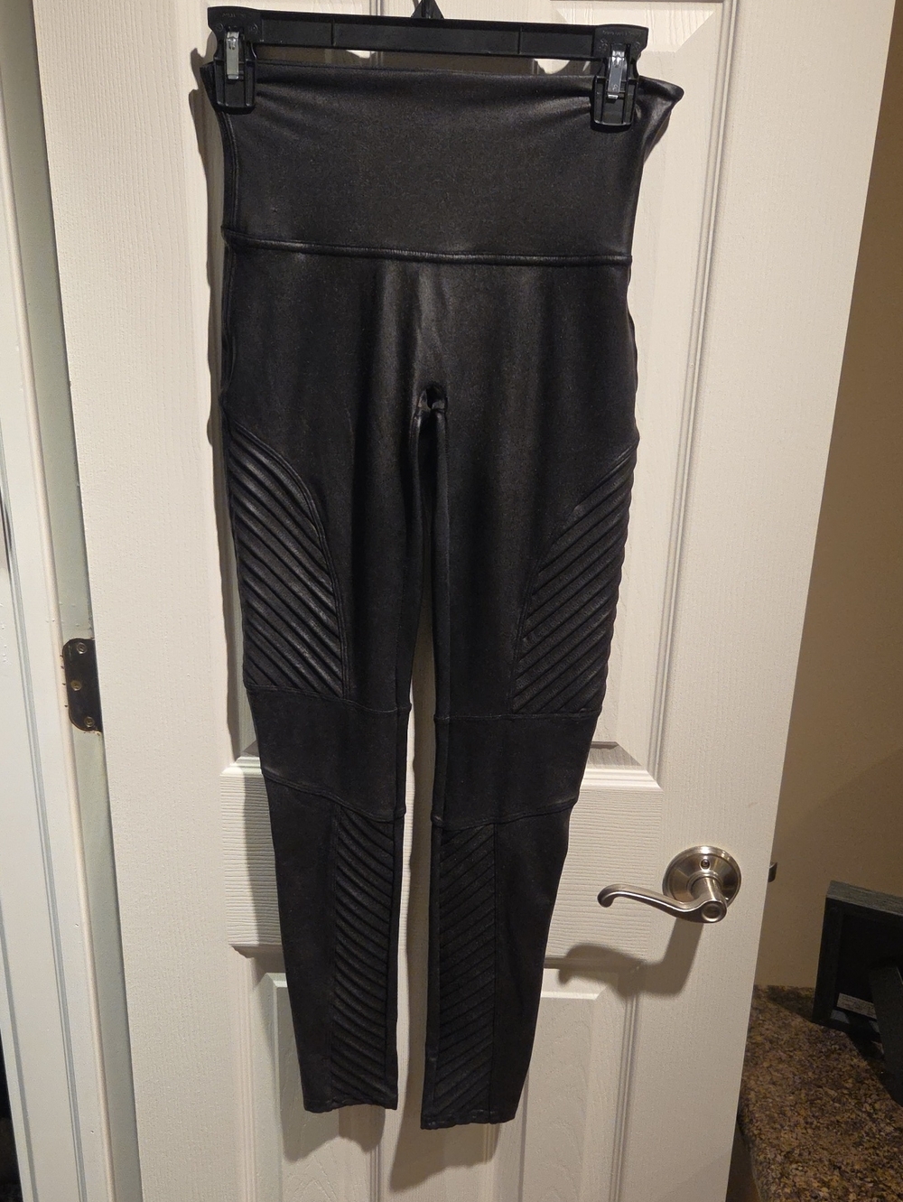 SPANX Black Faux Leather Moto Leggings